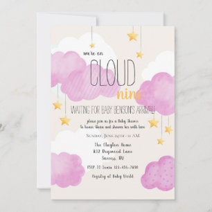 Cloud 9 Baby Shower Invitation in Pink