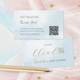 Cloud 9 Baby Shower QR Code Blue Gift Registry Enclosure Card