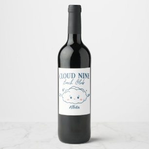 cloud 9 bachelorette party blue girly wine label