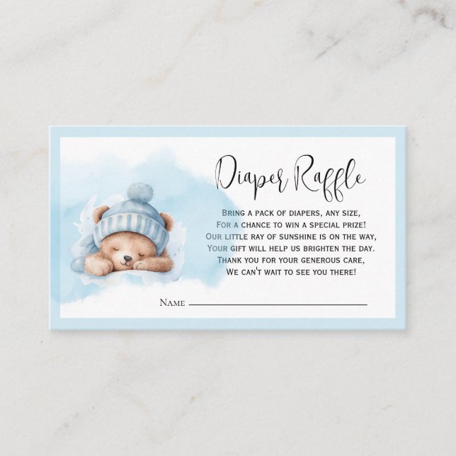   Cloud 9 Bear  Baby Shower  Diaper Raffle Card (Front)