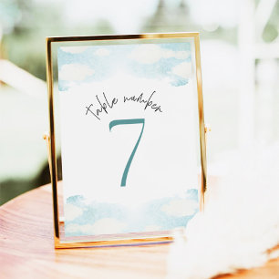 Cloud 9 Blue and White Bridal Shower 7 Table Number