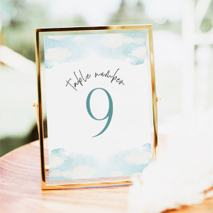 Cloud 9 Blue and White Bridal Shower 9 Table Number