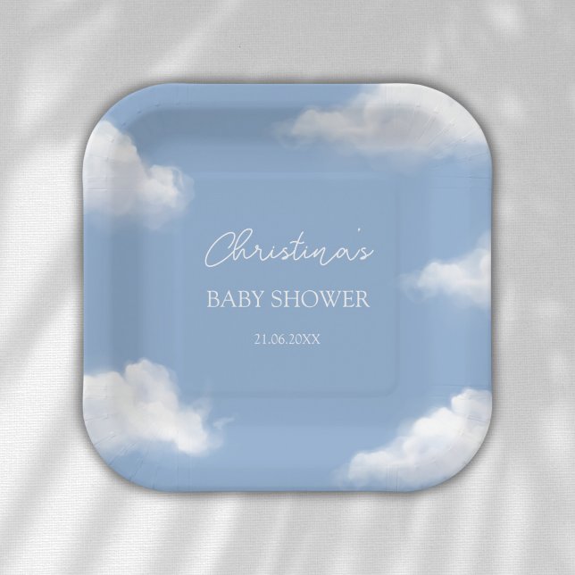 Cloud 9 Blue Baby Shower Personalised Paper Plate (Creator Uploaded)