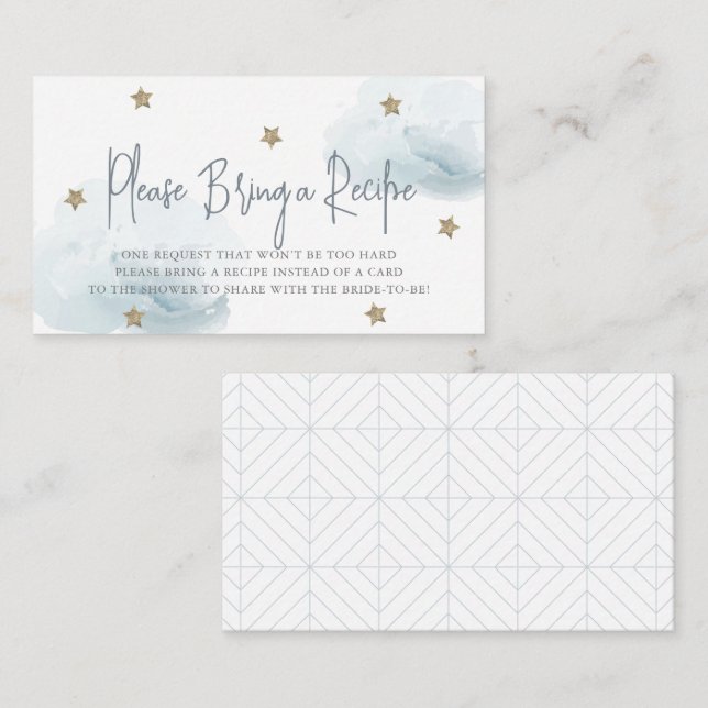 Cloud 9 Blue Clouds Bridal Shower Recipe Request Enclosure Card (Front/Back)