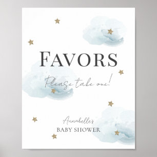 Cloud 9 Blue Clouds & Stars Boy Baby Shower Favour Poster