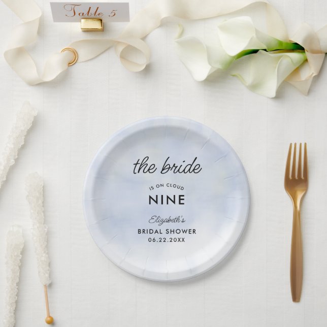 Cloud 9 Blue Sky Elegant Classy Bridal Shower Paper Plate (Wedding)