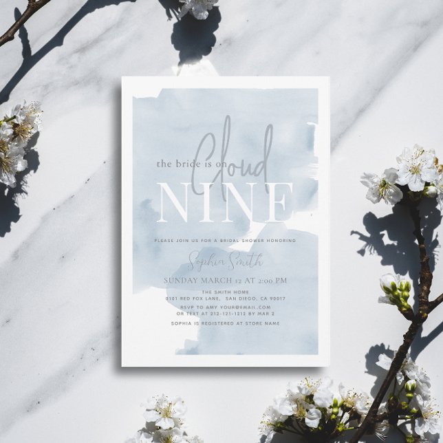 Cloud 9 Blue Sky Watercolor Bridal Shower Invitation (Creator Uploaded)
