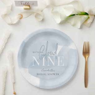 Cloud 9 Blue Sky Watercolor Bridal Shower Paper Plate