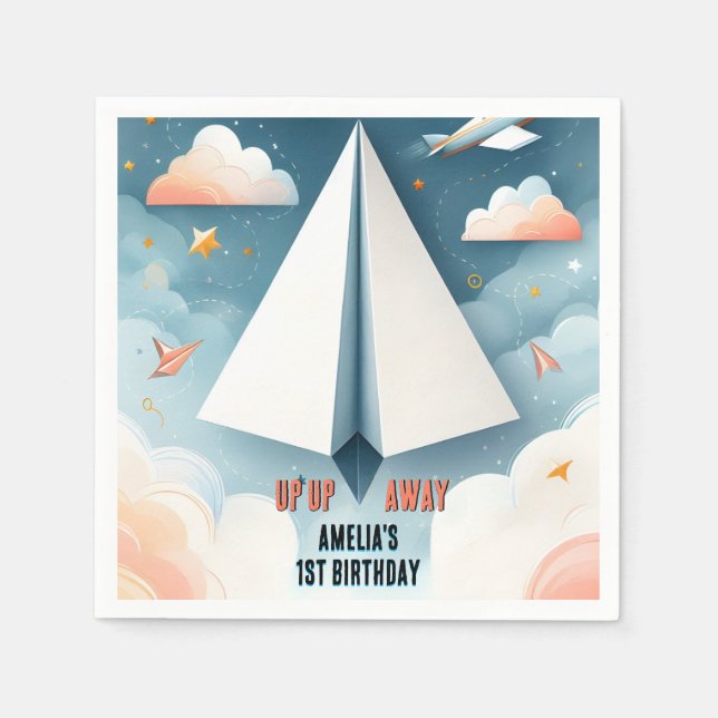 Cloud 9 Fly Kids Sky Joy Aeroplane 1st Birthday Napkin (Front)