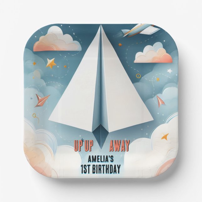 Cloud 9 Fly Kids Sky Joy Aeroplane 1st Birthday Paper Plate (Front)