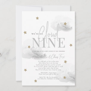 Cloud 9 Gold Star Grey Baby Shower by Mail Invitation
