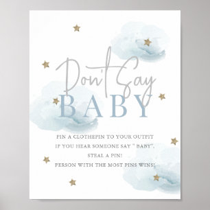 Cloud 9 Gold Stars Blue Baby Shower Don't Say Baby Poster