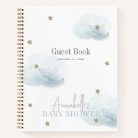 Cloud 9 Gold Stars Blue Boy Baby Shower Guest Book