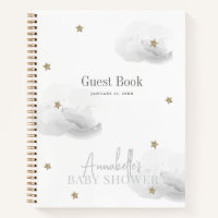 Cloud 9 Gold Stars Grey Baby Shower Guest Book