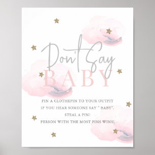 Cloud 9 Gold Stars Pink Baby Shower Don't Say Baby Poster