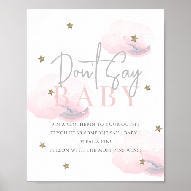 Cloud 9 Gold Stars Pink Baby Shower Don't Say Baby Poster (Front)