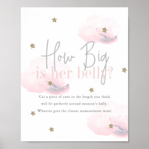 Cloud 9 Gold Stars Pink Baby Shower How Big Belly Poster