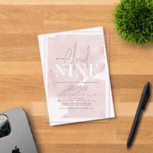 Cloud 9 Gold Stars Pink Girl Baby Shower Acrylic Invitations