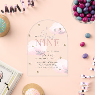 Cloud 9 Gold Stars Pink Girl Baby Shower Acrylic Invitations