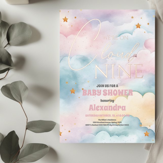 Cloud 9 Gold Stars Watercolor Baby Shower (Creator Uploaded)