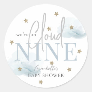 Cloud 9 Gold Stars Watercolor Boy Baby Shower Classic Round Sticker