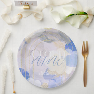 Cloud 9 Gouache Paint Brush Stroke Baby Shower Paper Plate