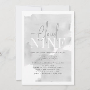 Cloud 9 Grey Sky Watercolor Baby Shower Invitation