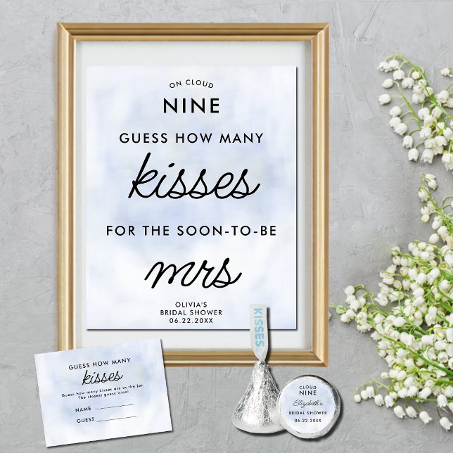 Cloud 9 How Many Kisses Bridal Shower Pastel Blue Poster (Creator Uploaded)
