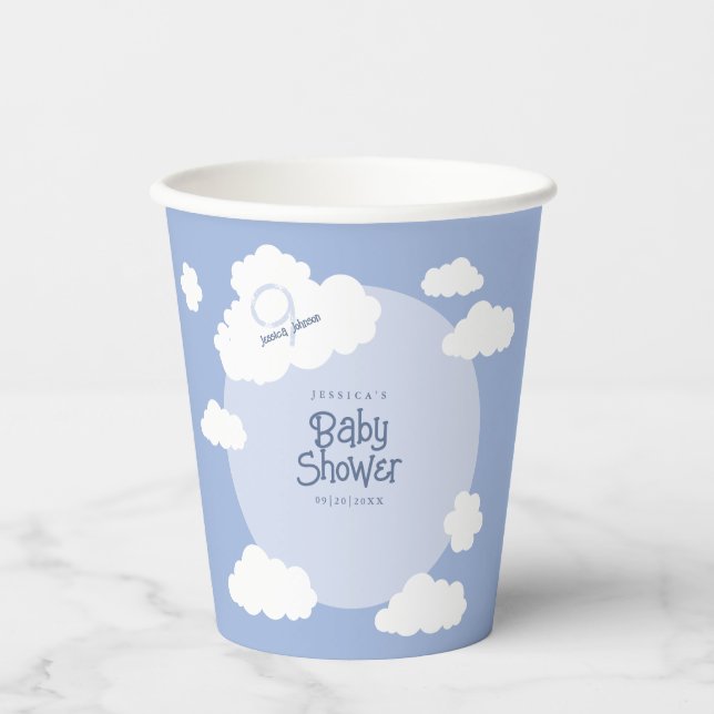 Cloud 9 Nine Baby Shower Whimsical Party Cute Blue Paper Cups (Front)
