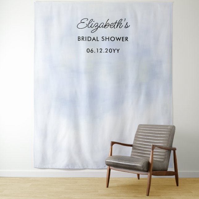 Cloud 9 Pastel Blue Sky Bridal Shower Backdrop Tapestry (In Situ)