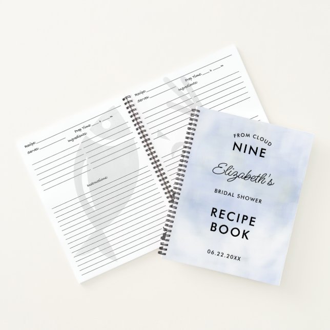 Cloud 9 Pastel Blue Sky Bridal Shower Recipe Book (Inside)