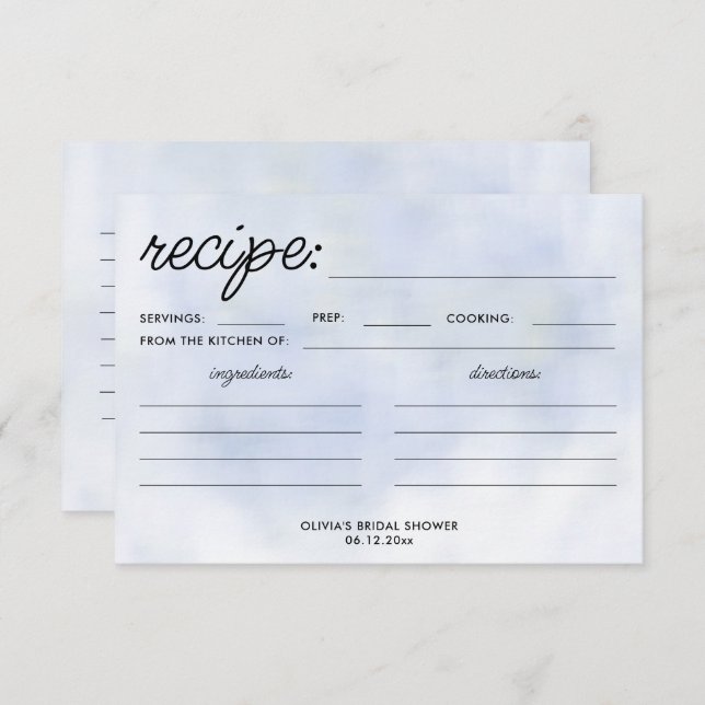 Cloud 9 Pastel Blue Sky Bridal Shower Recipe Card (Front/Back)