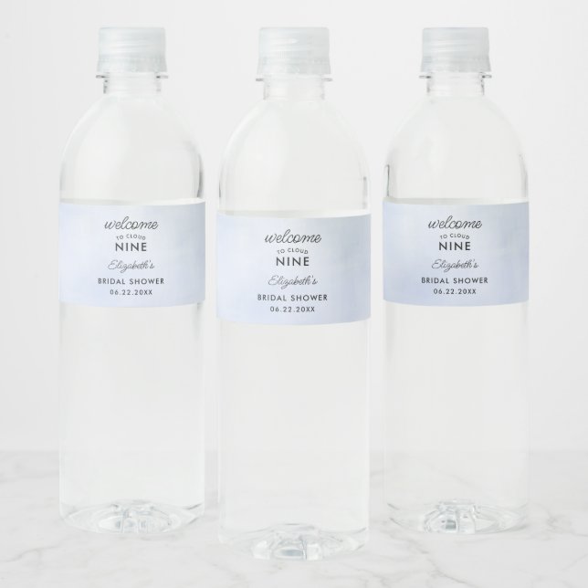 Cloud 9 Pastel Blue Sky Elegant Bridal Shower Water Bottle Label (Bottles)