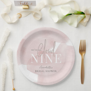 Cloud 9 Pink Sky Watercolor Bridal Shower Paper Plate