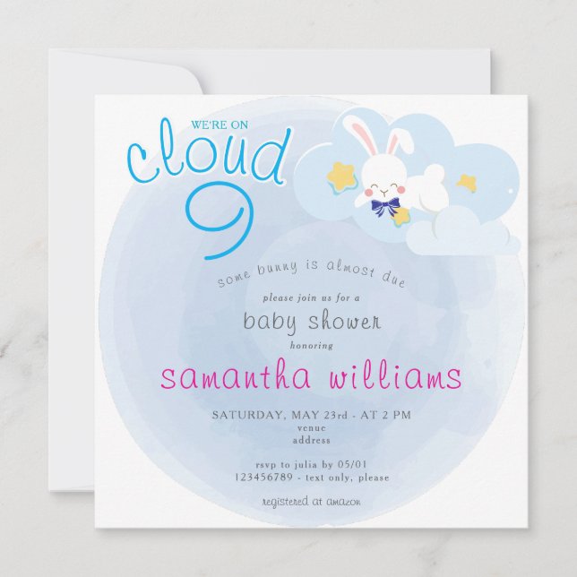 Cloud 9 Some Bunny Blue Easter Boy Baby Shower Invitation (Front)