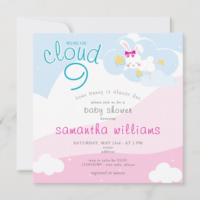 Cloud 9 Some Bunny Pink Spring Girl Baby Shower Invitation (Front)