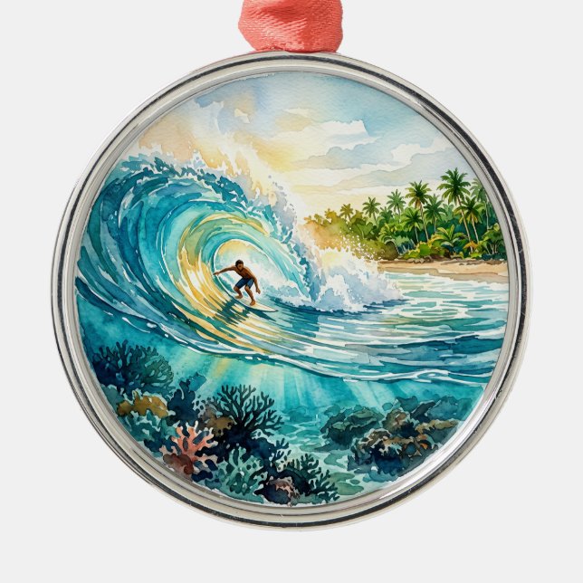 Cloud 9 Surf Break Metal Tree Decoration (Front)