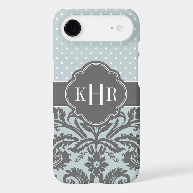 Cloud and Charcoal Grey Damask Polka Dots Monogram (Back)