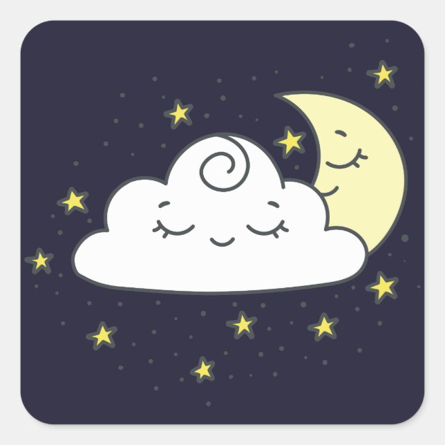Cloud and Moon Square Sticker (Front)