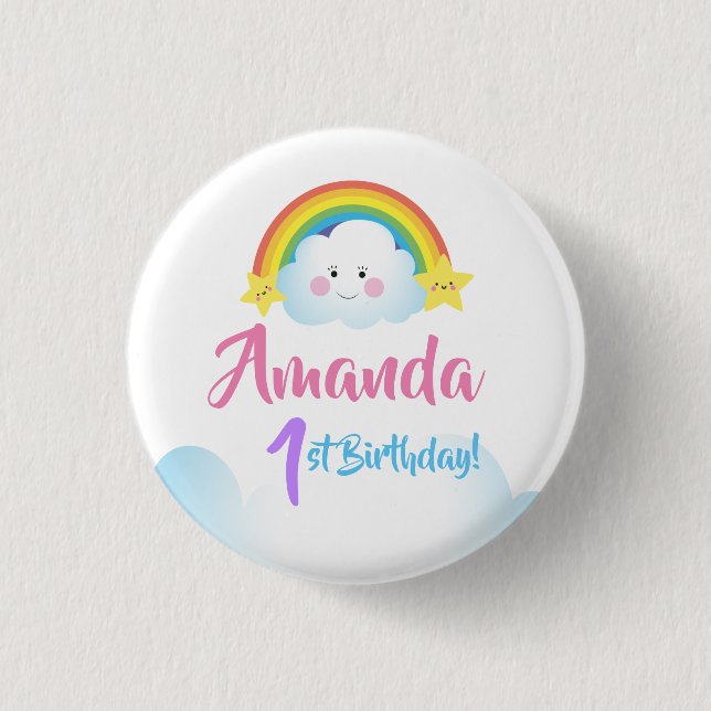 Cloud and Rainbow Children Birthday party 3 Cm Round Badge (Front)