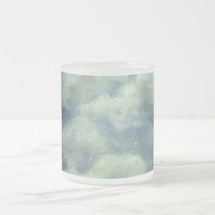 Cloud and star nighttime cute blue white frosted glass coffee mug