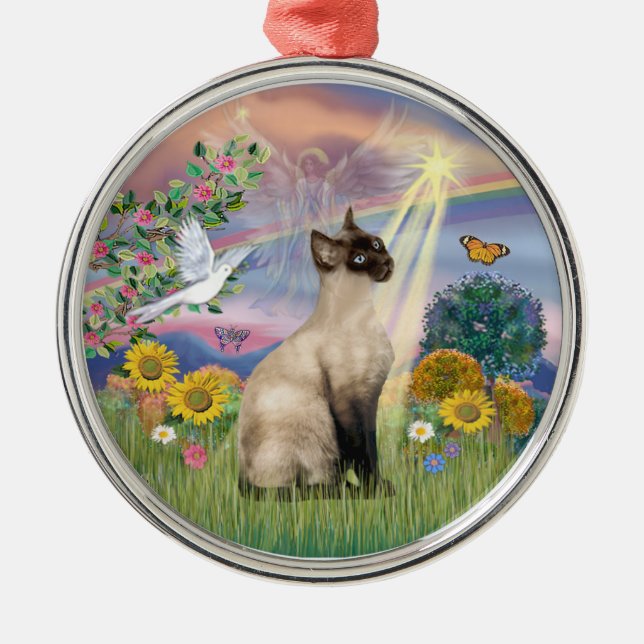 Cloud Angel - Siamese Cat Metal Tree Decoration (Front)