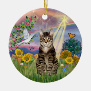 Cloud Angel - Tabby Tiger Cat Angel Ceramic Tree Decoration