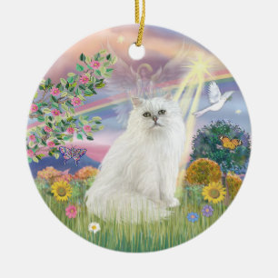 Cloud Angel - White Persian Cat Ceramic Tree Decoration