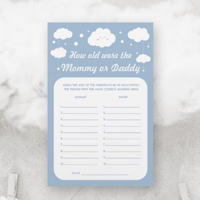 Cloud Baby Shower Game Guess Age Mummy Daddy Blue  (Creator Uploaded)