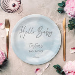 Cloud baby shower grey clouds baby shower template paper plate<br><div class="desc">Cloud  baby shower template paper plates personalised tableware. Pastel grey watercolor clouds modern casual script baby shower personalised table decor template plates.</div>