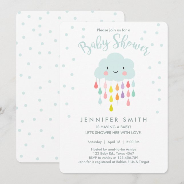 Cloud Baby Shower Invitation Raindrop Love (Front/Back)