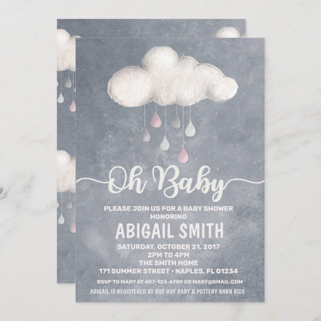 Cloud Baby Shower Invitation Raindrop Love (Front/Back)