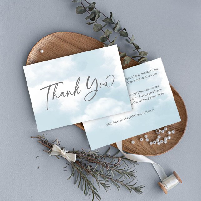 Cloud baby shower pastel grey clouds baby shower thank you card (Cloud nine baby shower pastel grey clouds baby shower thank you card)
