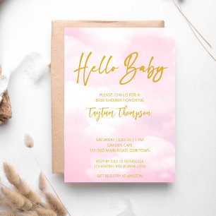 Cloud baby shower pink and gold  invitation